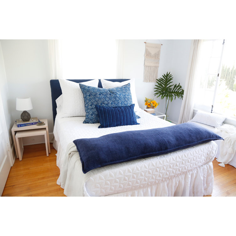 Montauk Oversized Indigo Linen Body Pillow with Delicate Flange