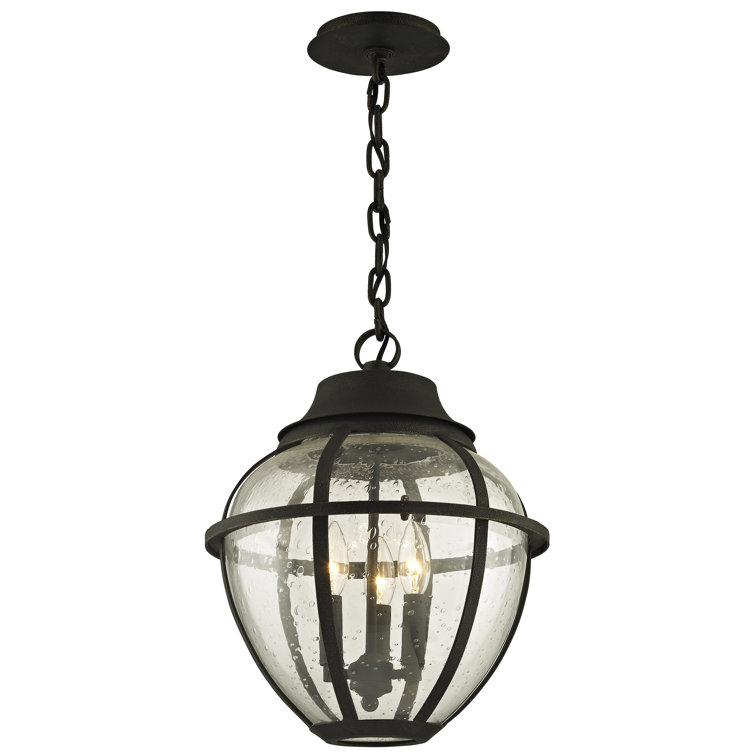 Vintage Bronze Globe Pendant Light with Seeded Glass Shade