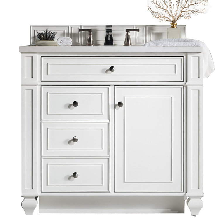 Bright White Plywood Single Vanity with Carrara Marble Top