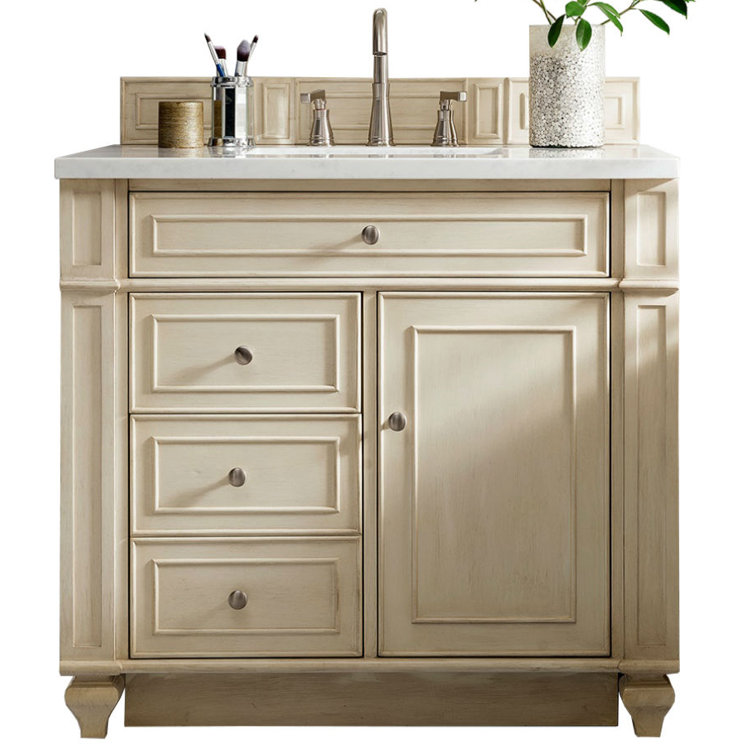Bright White Plywood Single Vanity with Carrara Marble Top
