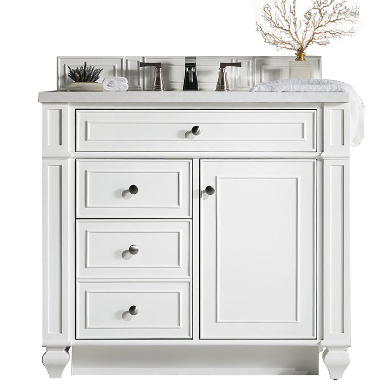 Bright White Plywood Single Vanity with Carrara Marble Top