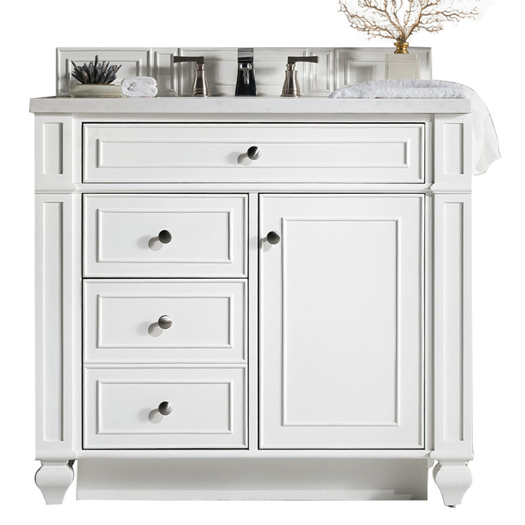 Bright White Plywood Single Vanity with Carrara Marble Top