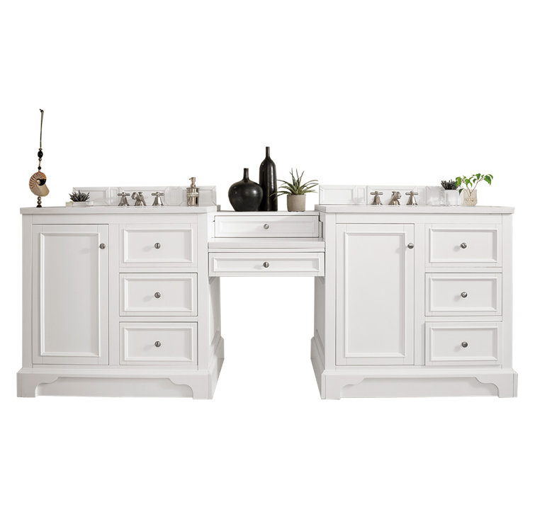 Bright White Solid Wood Double Vanity with Carrara Marble Top