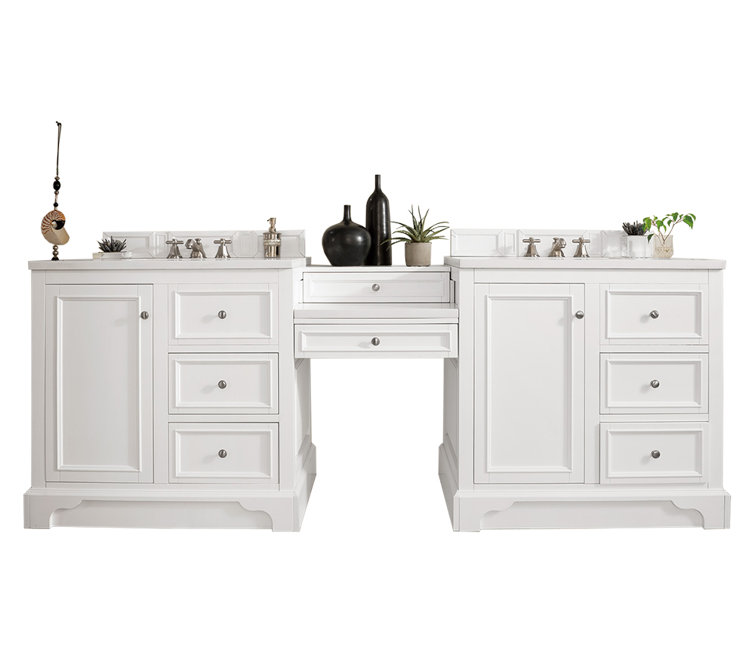 Bright White Solid Wood Double Vanity with Carrara Marble Top