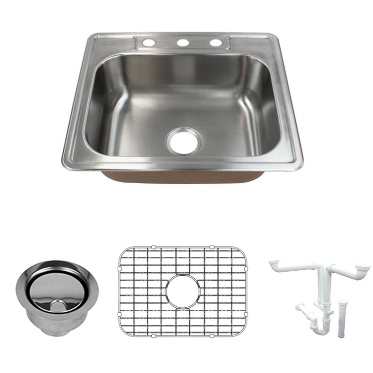 Classic 25'' Brushed Stainless Steel Single Bowl Drop-In Kitchen Sink