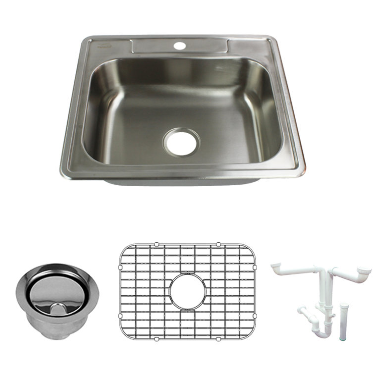 Brushed Stainless Steel 25'' Single Bowl Drop-In Kitchen Sink