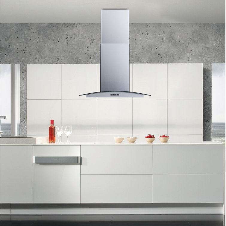 30" Stainless Steel Convertible Island Range Hood with Glass Canopy