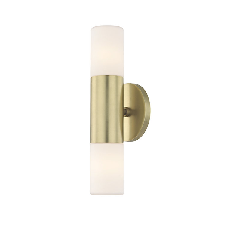 Lola Aged Brass Opal Matte Glass 2-Light Outdoor Wall Sconce