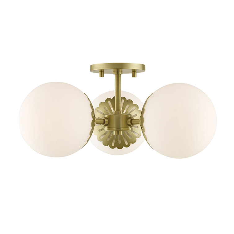 Aged Brass 3-Light Semi-Flush Mount with Opal Matte Glass