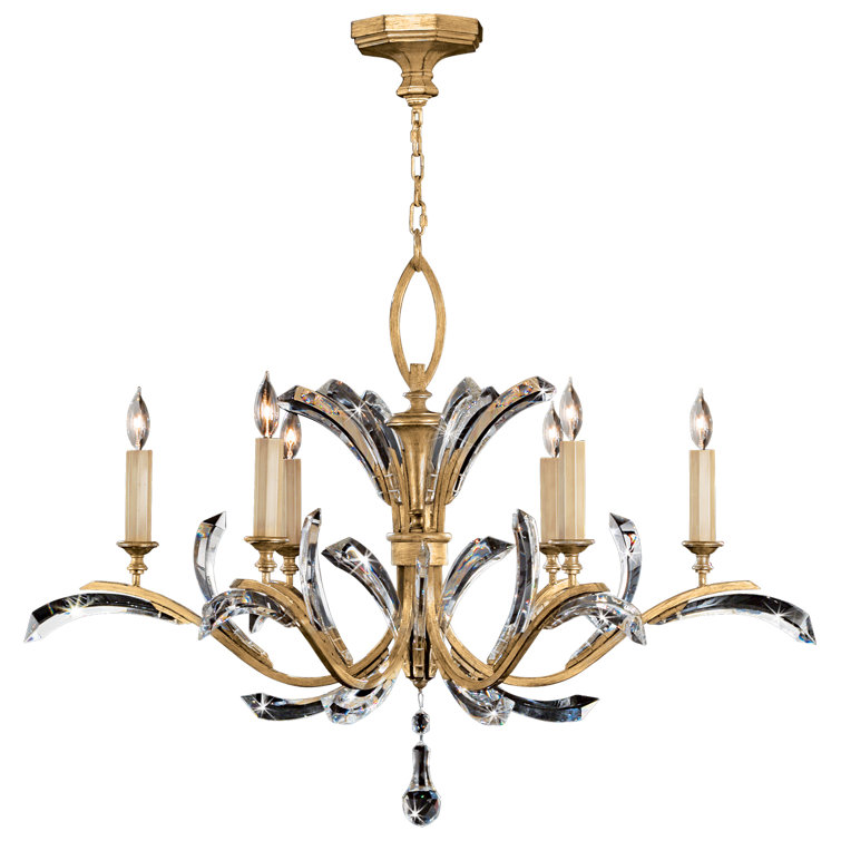Gold Beveled Arcs 42" Round Crystal Chandelier