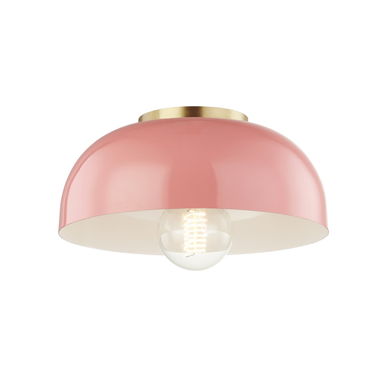 Avery Aged Brass and Pink Bowl Semi-Flush Mount Light