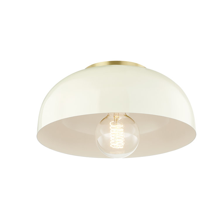 Avery Cream Metal Shade 1-Light Semi-Flush Mount in Aged Brass