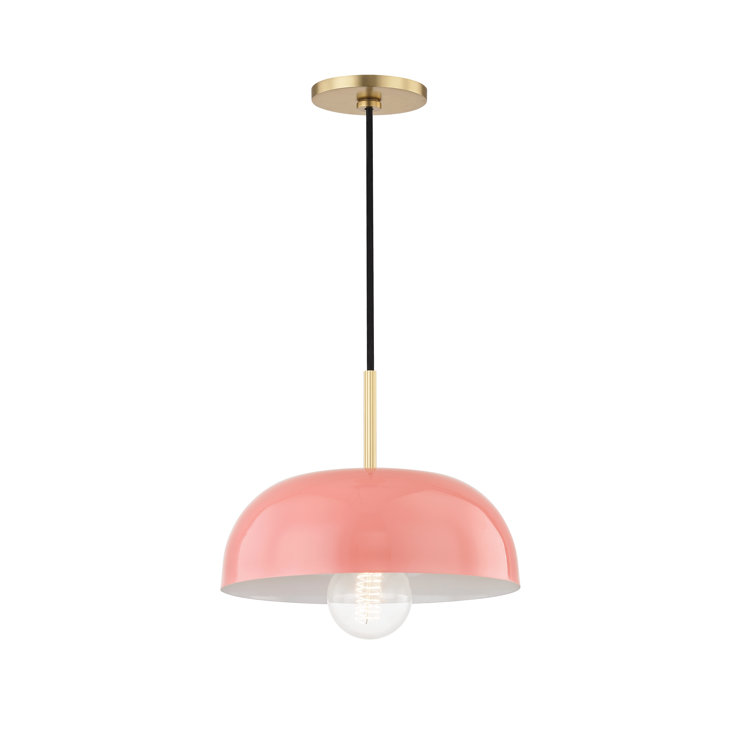 Avery Aged Brass and Pink Bowl Pendant with Lacquered Finish