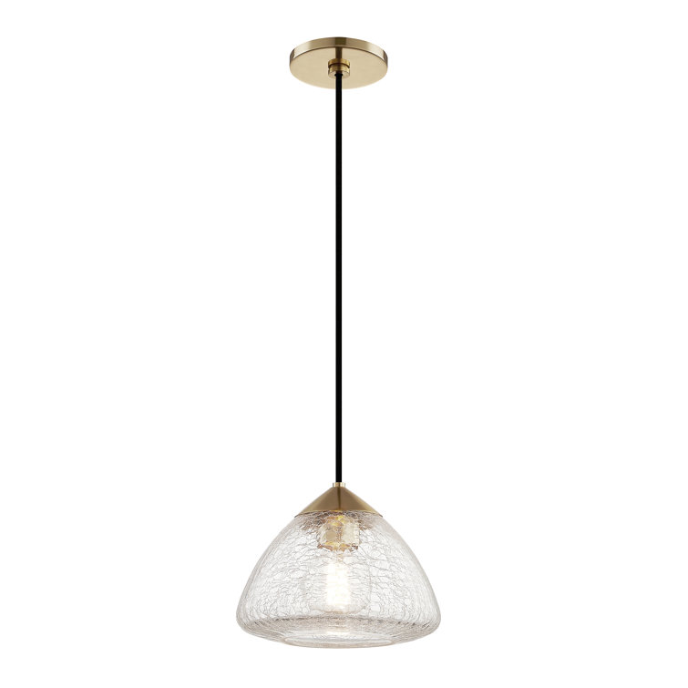 Aged Brass and Crackle Glass Single Pendant Light