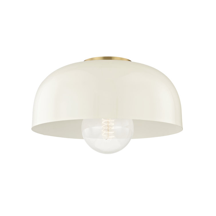 Avery Cream Metal Shade 1-Light Semi-Flush Mount in Aged Brass