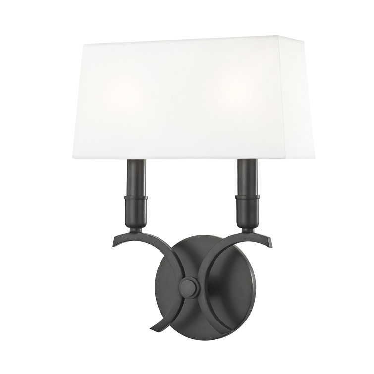 Old Bronze and White Faux Silk 2-Light Wall Sconce