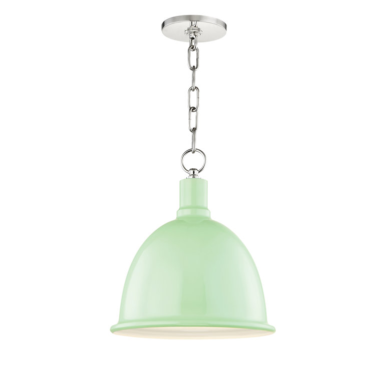 Polished Nickel and Navy Steel Bowl Pendant Light