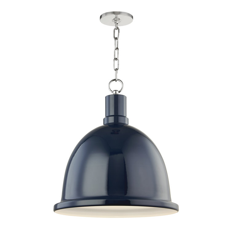 Polished Nickel and Navy Steel Bowl Pendant Light