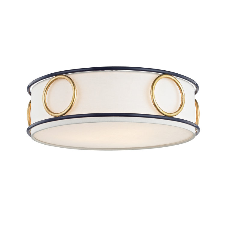 Gold Leaf and Navy Glass Drum Flush Mount Light