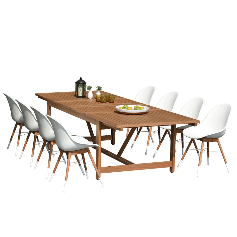 Elysian White & Teak 8-Person Extendable Outdoor Dining Ensemble
