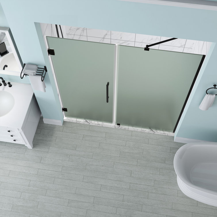 Belmore 72" Frameless Hinged Shower Door with Frosted Glass and Bronze Hardware