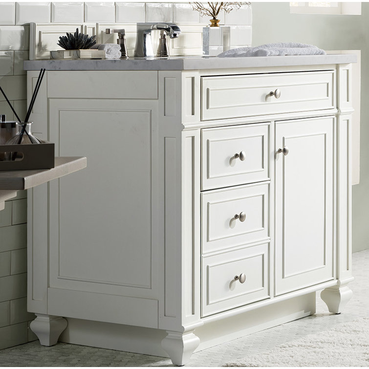 Bright White Plywood Single Vanity with Carrara Marble Top
