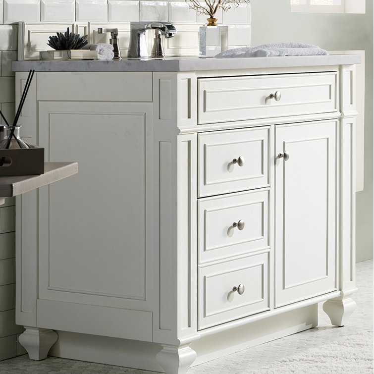 Bright White Plywood Single Vanity with Carrara Marble Top