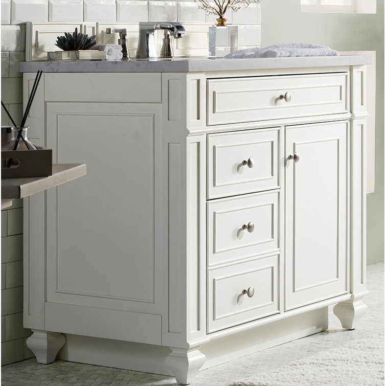 Bright White Plywood Single Vanity with Carrara Marble Top