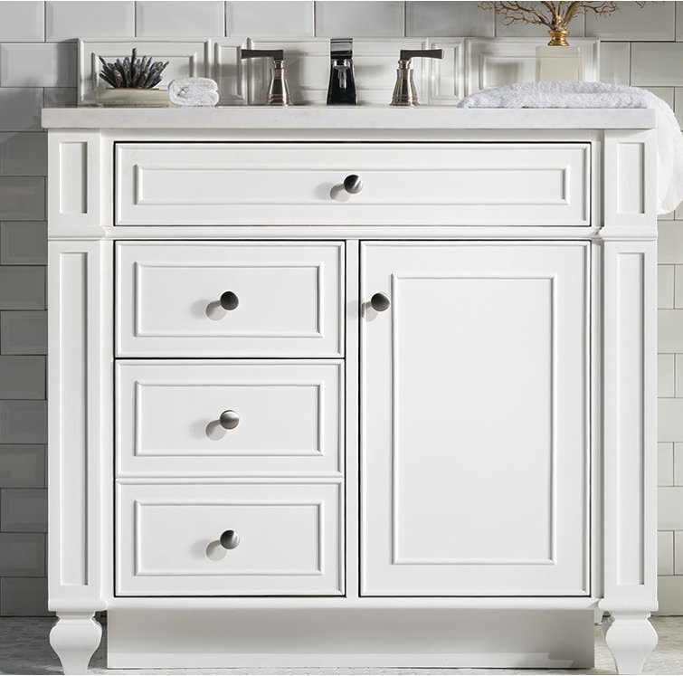 Bright White Plywood Single Vanity with Carrara Marble Top