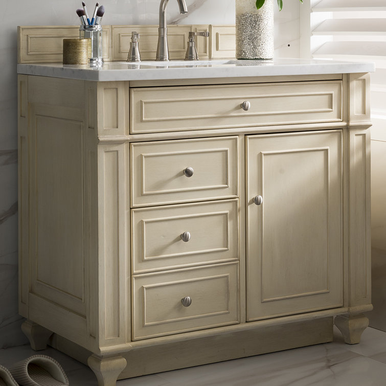 Bright White Plywood Single Vanity with Carrara Marble Top