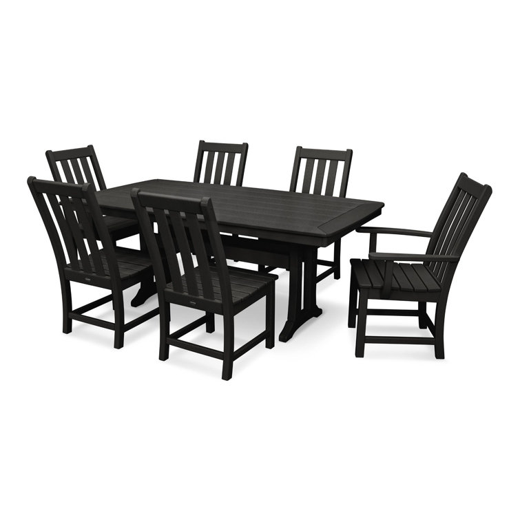Black 7-Piece Outdoor Dining Set with Trestle Legs