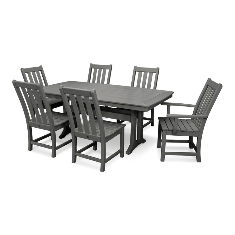 Slate Grey 6-Person Outdoor Dining Set with Trestle Table