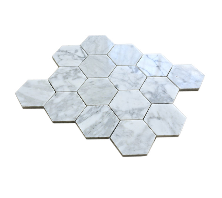 White Carrara Marble Hexagon Mosaic Wall Tile Sheet