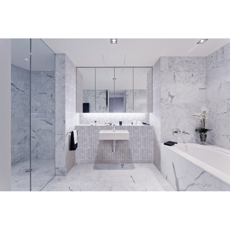 White Carrara Diamond and Dot Marble Mosaic Wall Tile