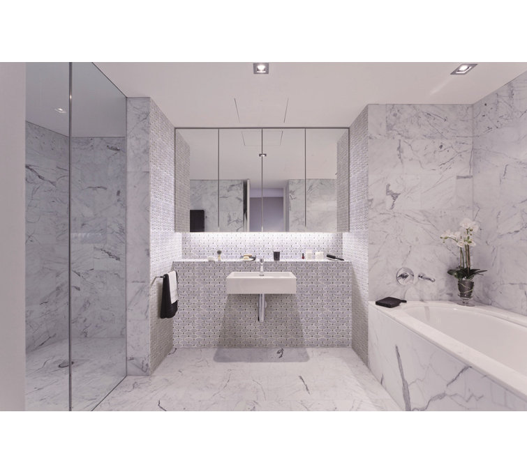 White Carrara Diamond and Dot Marble Mosaic Wall Tile