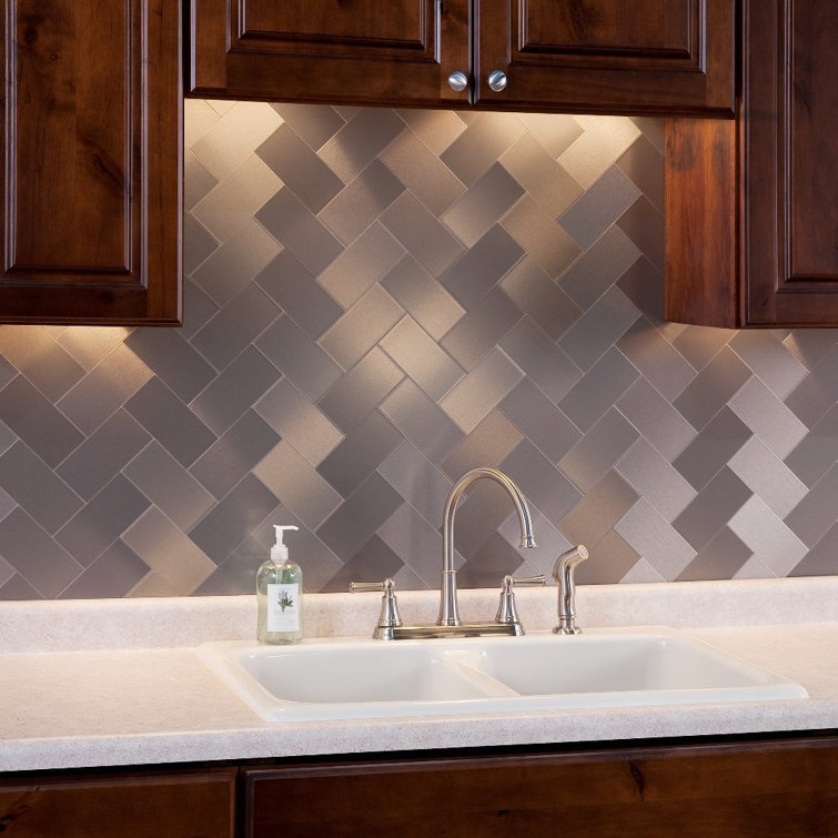 Brushed Aluminum 6'' x 3'' Peel and Stick Rectangular Wall Tiles