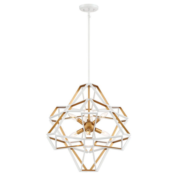 Elysian White Crystal 6-Light Geometric Chandelier with Candle Bulbs