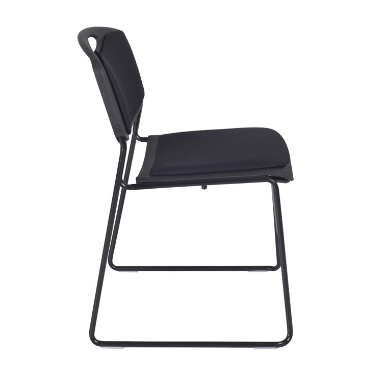 Black Metal Armless Stacking Chair with Padded Seat