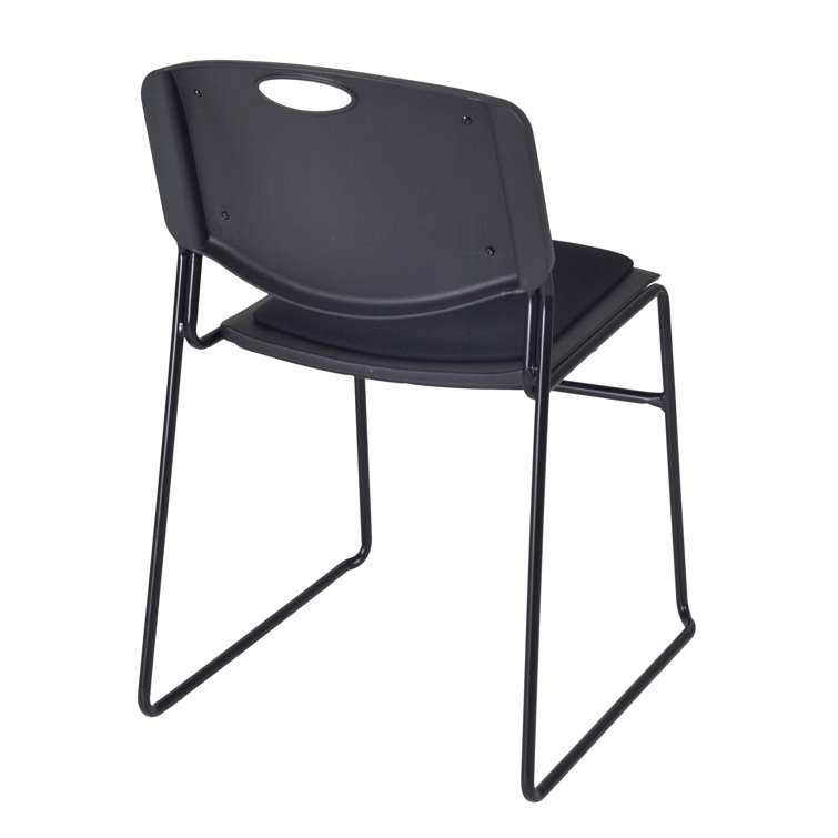 Black Metal Armless Stacking Chair with Padded Seat