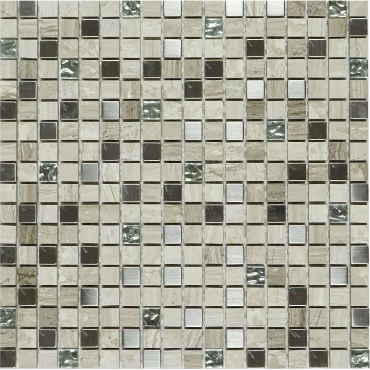 Mini Beige Marble and Glass Mosaic Wall Tile Sheet