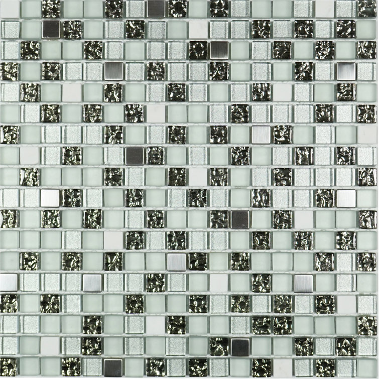 Gray and Black Glass Mosaic Wall Tile Sheet