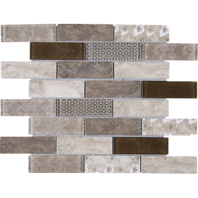 Beige and Brown Recycled Glass Brick Mosaic Wall Tile