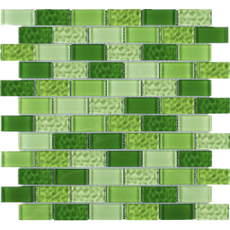 Green Glass Brick Mosaic Wall Tile Sheet