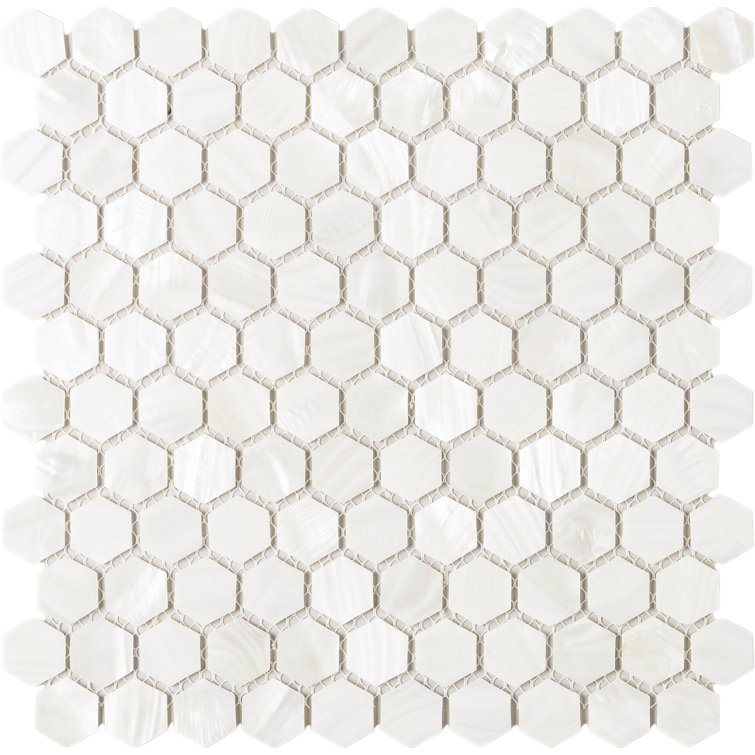White Mother of Pearl Hexagon Mosaic Wall Tile Sheet