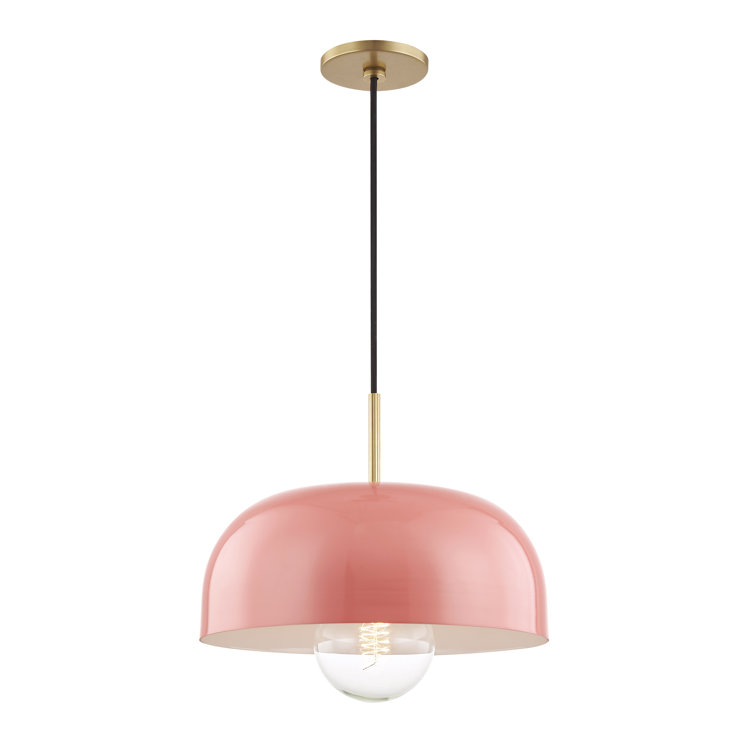 Avery Aged Brass and Pink Bowl Pendant with Lacquered Finish