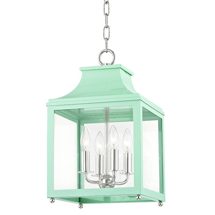 Contemporary Polished Nickel & Pink Glass 4-Light Square Pendant