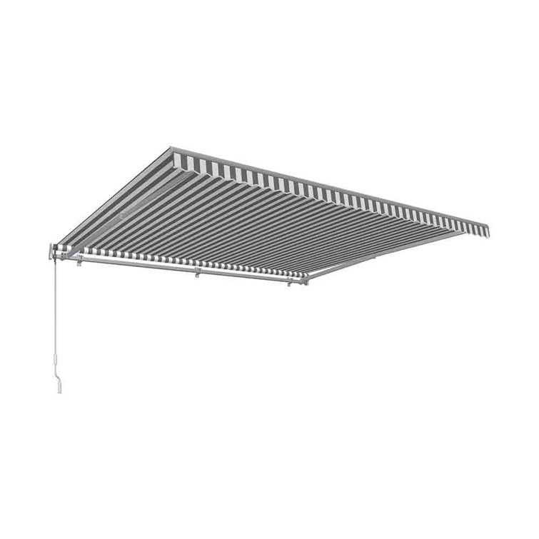 Forest Green and White Stripe Retractable Patio Awning with Aluminum Frame