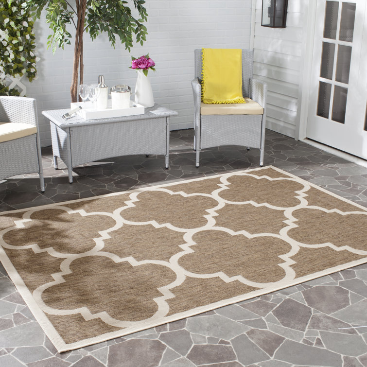 Taupe and Greige Geometric Outdoor Area Rug