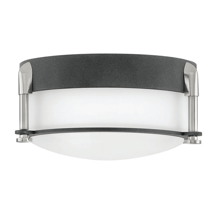Aged Zinc Etched Opal Glass 16W LED Flush Mount Light