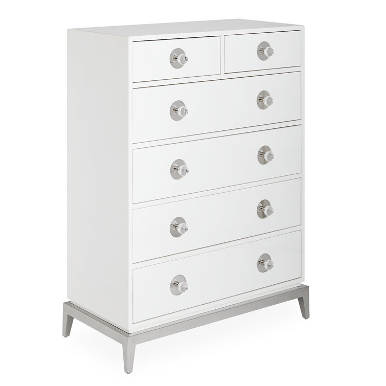 White Polished Nickel 6-Drawer Tall Chest with Soft Close